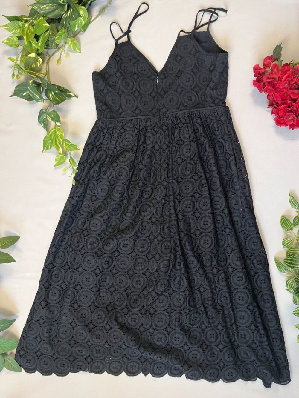 J. Crew Eyelet Midi Dress Sleeveless Black 100% Cotton with Pockets Size 6 - Picture 3 of 8